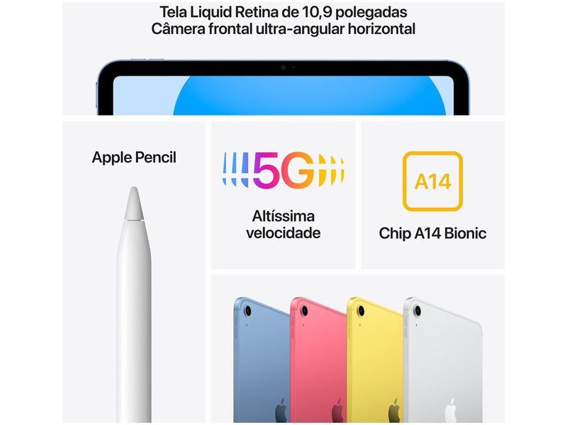 Apple iPad 10,9” 10ª Geração Wi-Fi + Cellular - 64GB Azul - Apple
